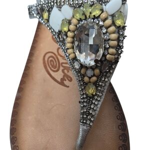 Naughty Monkey Silver Rhinestone Sandals Back Strap Closure